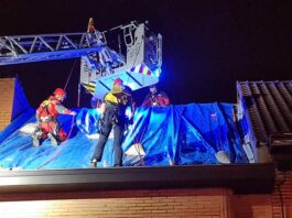The trail of turbulence of the landing plane demolishes the roof of a house in Belgium