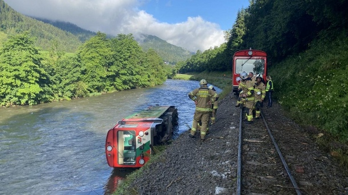 Поезд полный детей упал в реку в Австрии