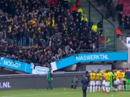 Tribune with fans collapsed during a football match in the Netherlands (Video)