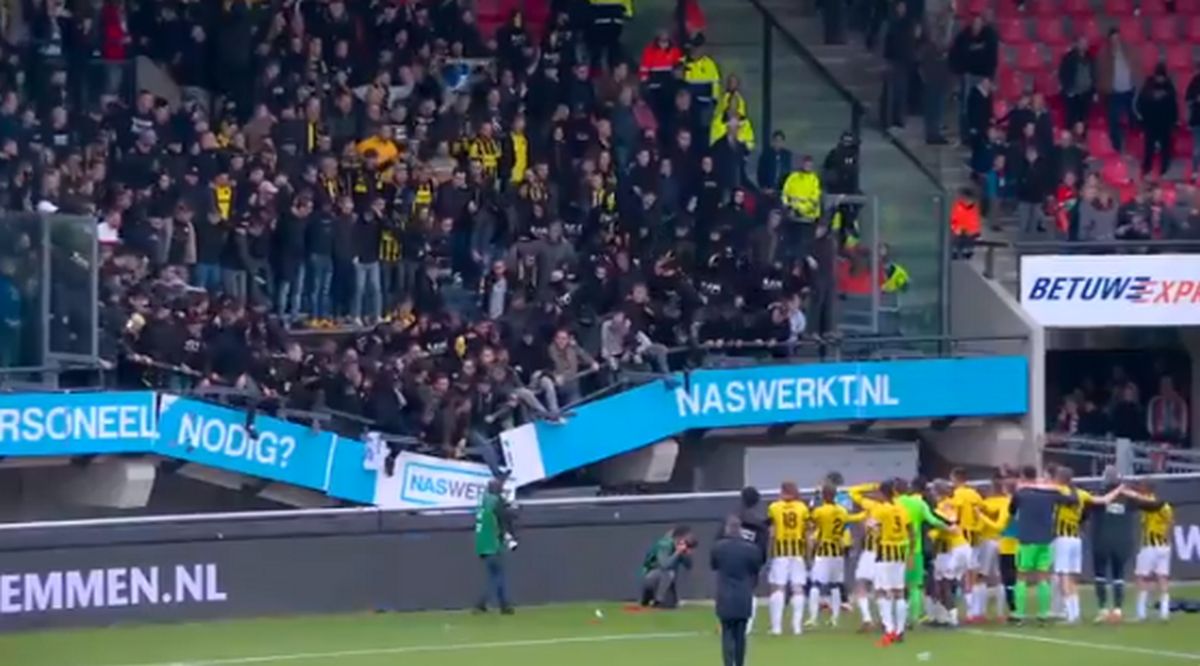 Tribune with fans collapsed during a football match in the Netherlands (Video)