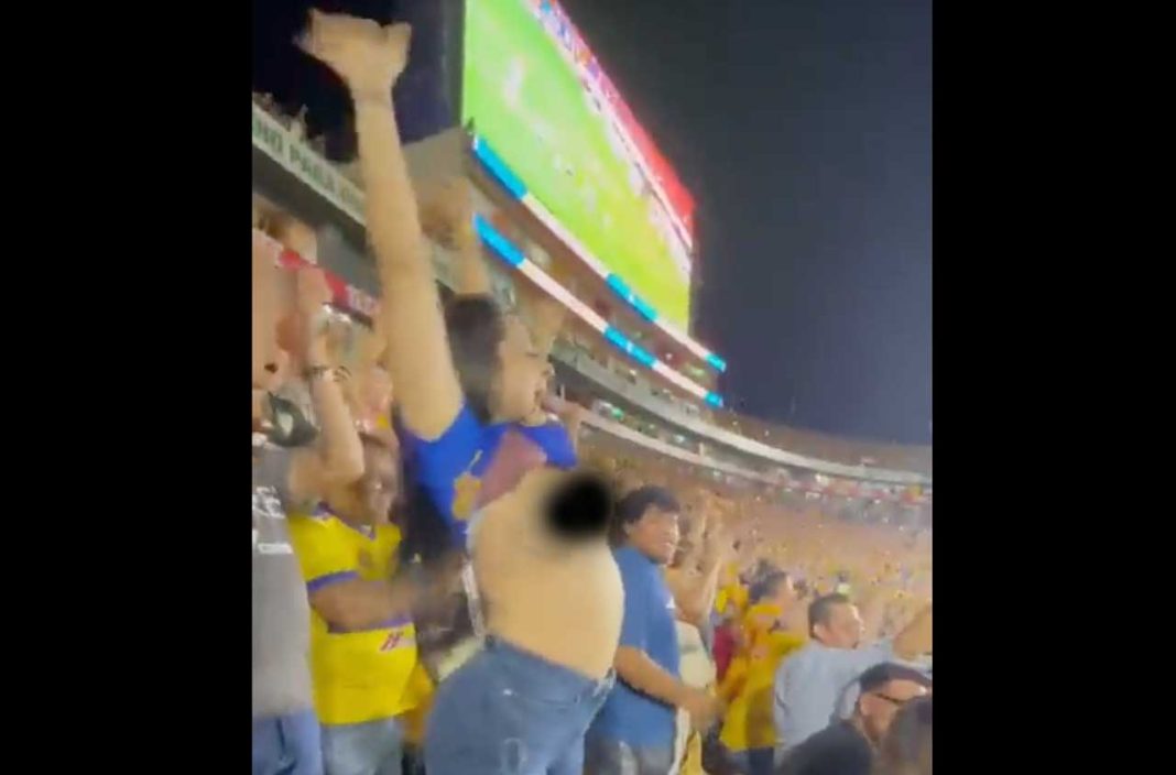 У Мексиці на футбольному матчі фанатка повністю оголила груди після забитого пенальті (Відео 18+)