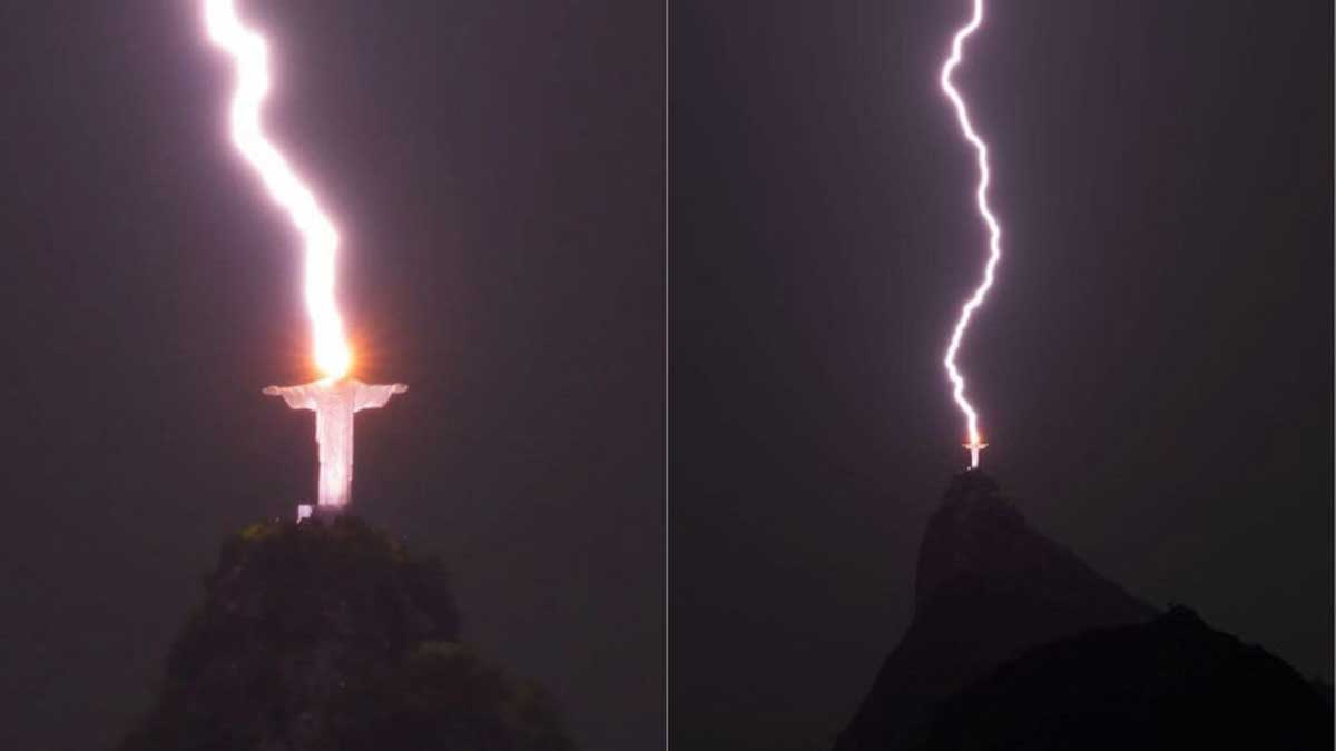 Унікальне видовище: блискавка вдарила у статую Христа в Ріо-де-Жанейро