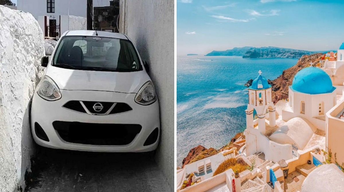 Дурного туриста затиснуло між стін вулиці разом із автомобілем на популярному курорті Греції