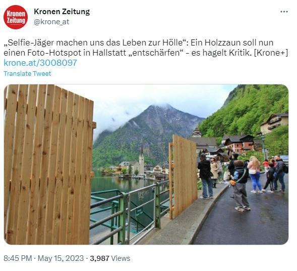 The most popular town in Austria decided to radically fight against selfie lovers by putting up a wooden fence